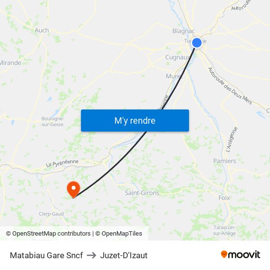 Matabiau Gare Sncf to Juzet-D'Izaut map