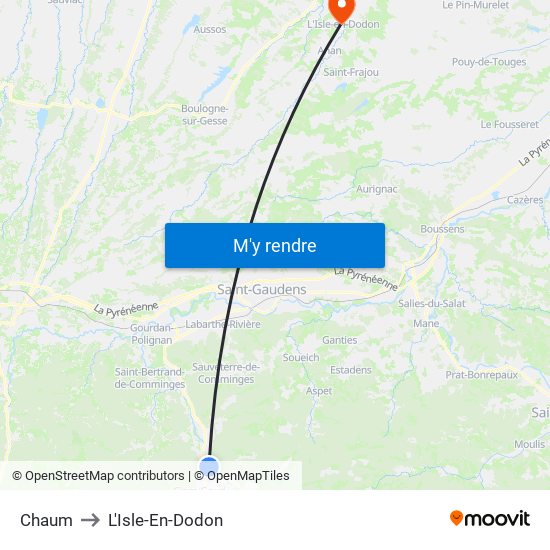 Chaum to L'Isle-En-Dodon map