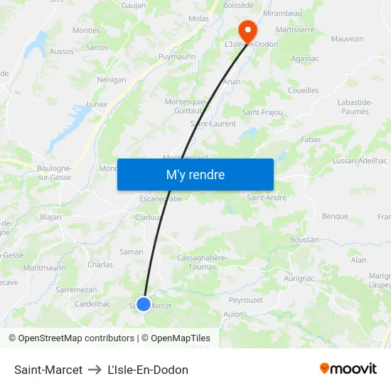 Saint-Marcet to L'Isle-En-Dodon map