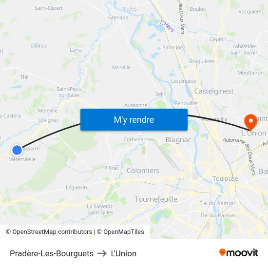 Pradère-Les-Bourguets to L'Union map