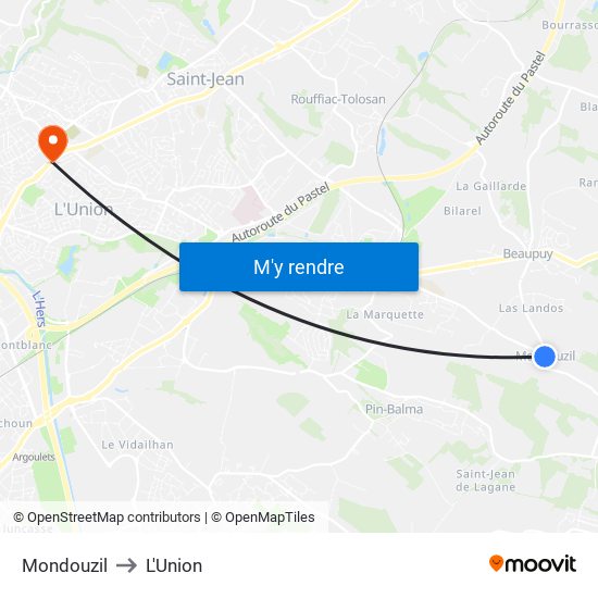 Mondouzil to L'Union map