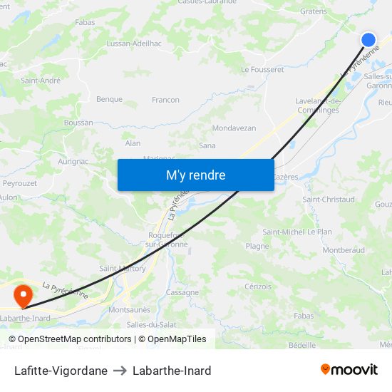 Lafitte-Vigordane to Labarthe-Inard map