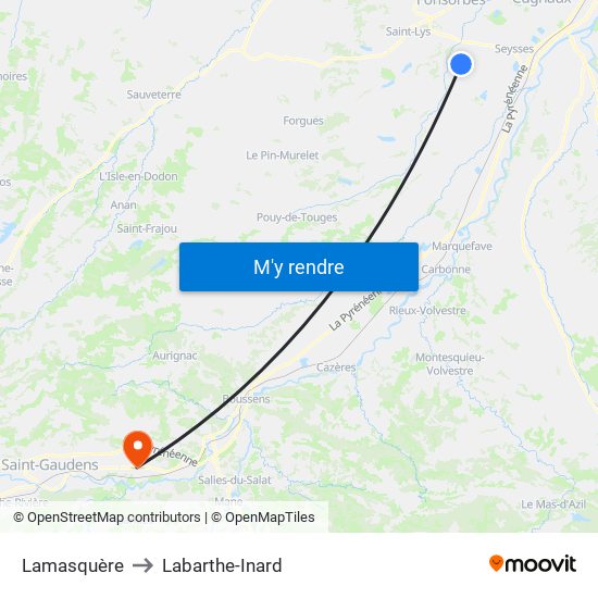 Lamasquère to Labarthe-Inard map