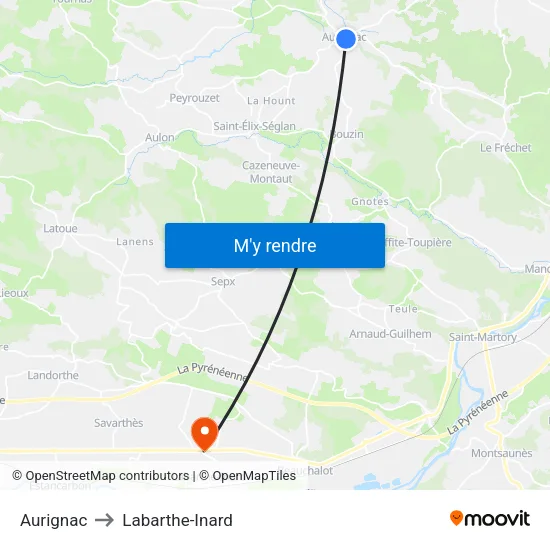 Aurignac to Labarthe-Inard map