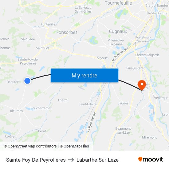 Sainte-Foy-De-Peyrolières to Labarthe-Sur-Lèze map