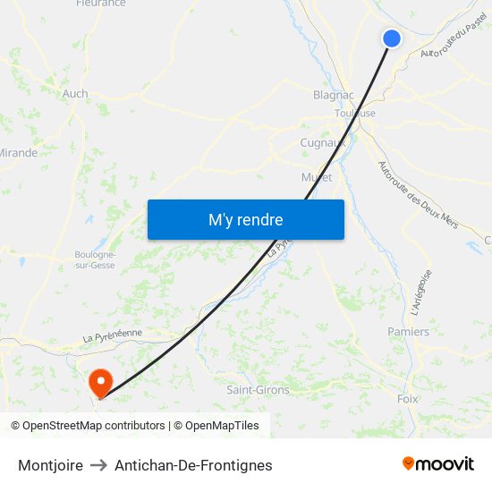 Montjoire to Antichan-De-Frontignes map