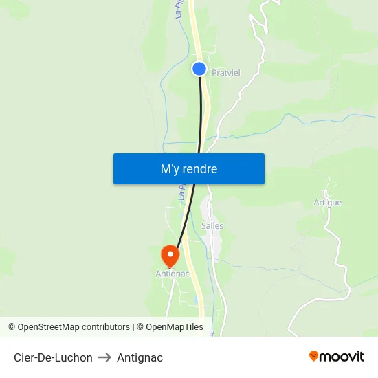 Cier-De-Luchon to Antignac map