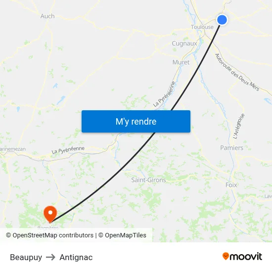 Beaupuy to Antignac map