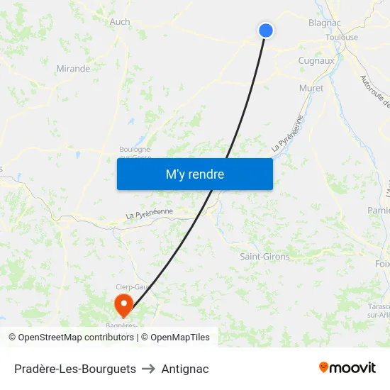 Pradère-Les-Bourguets to Antignac map