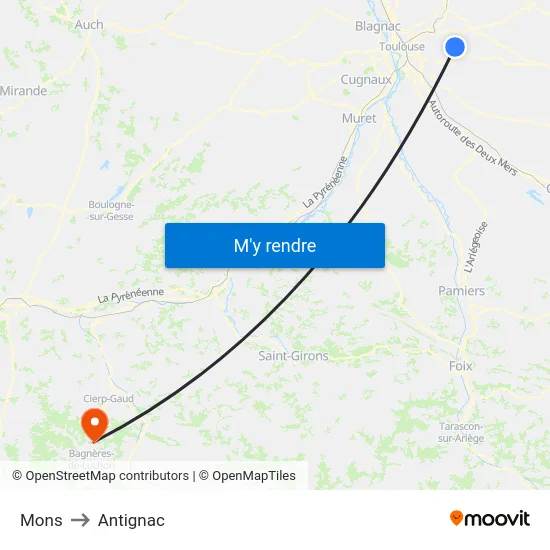 Mons to Antignac map