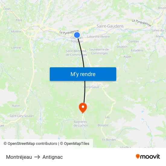 Montréjeau to Antignac map
