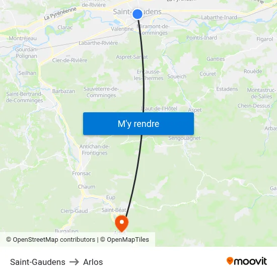 Saint-Gaudens to Arlos map
