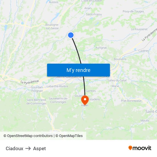 Ciadoux to Aspet map