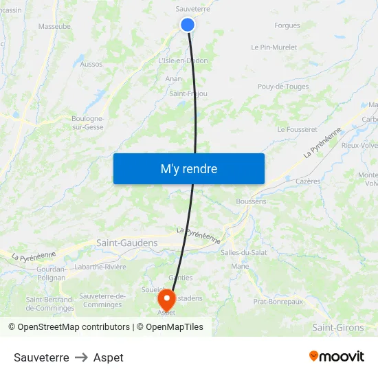 Sauveterre to Aspet map