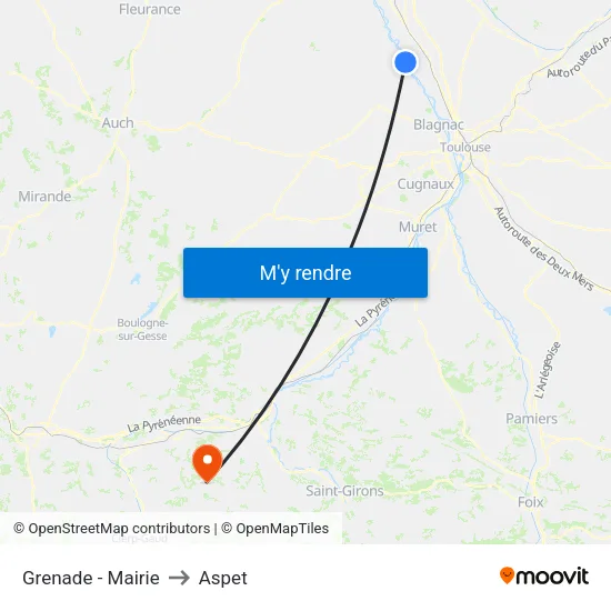 Grenade - Mairie to Aspet map