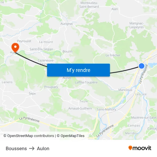 Boussens to Aulon map