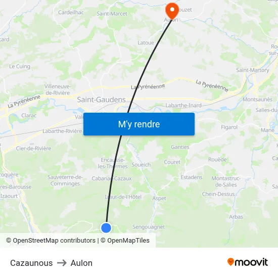 Cazaunous to Aulon map