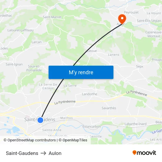 Saint-Gaudens to Aulon map