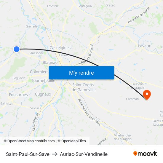 Saint-Paul-Sur-Save to Auriac-Sur-Vendinelle map