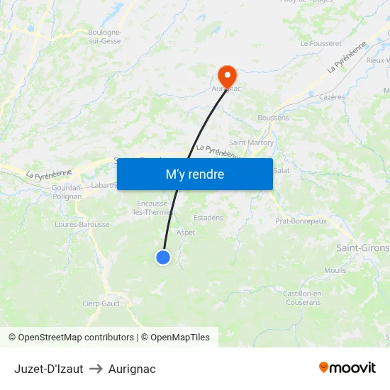 Juzet-D'Izaut to Aurignac map