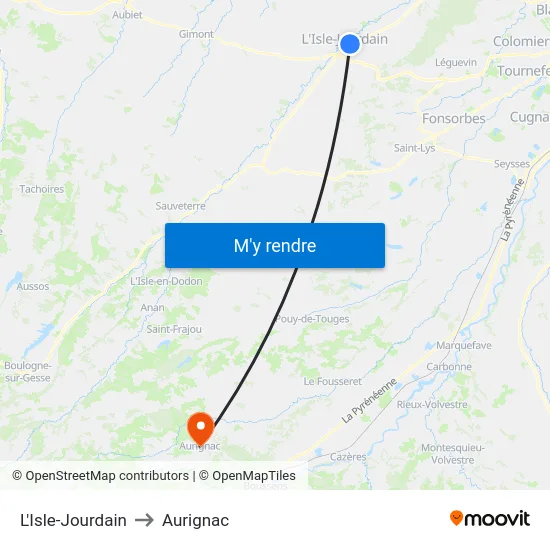 L'Isle-Jourdain to Aurignac map