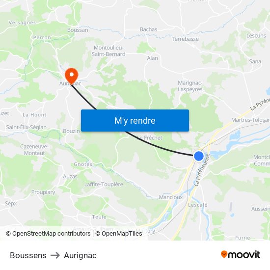 Boussens to Aurignac map