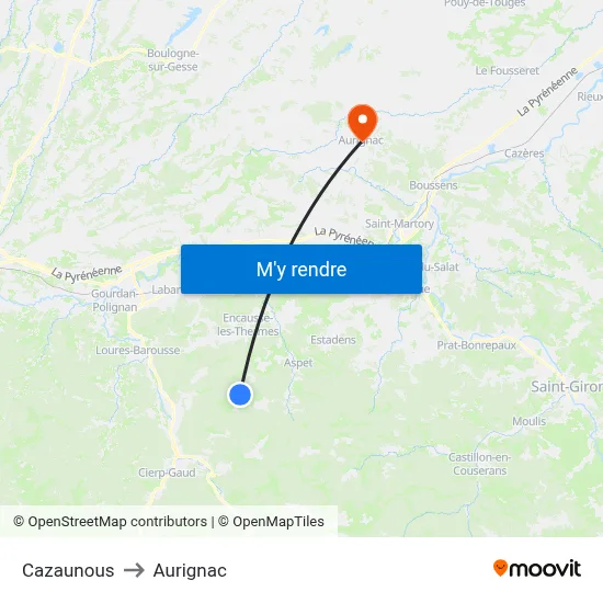 Cazaunous to Aurignac map