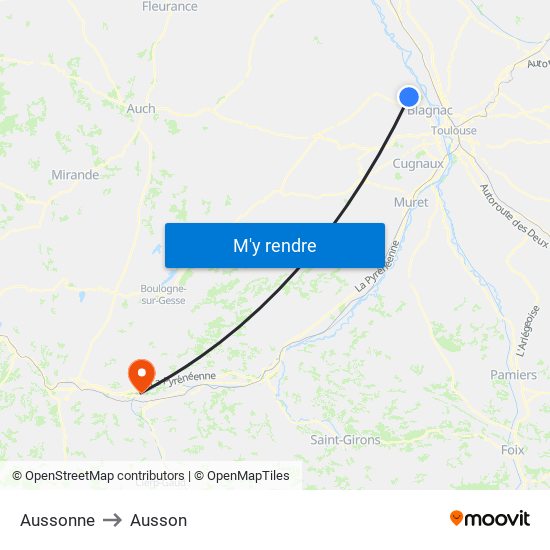 Aussonne to Ausson map