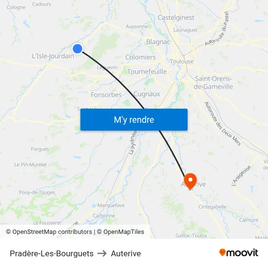 Pradère-Les-Bourguets to Auterive map