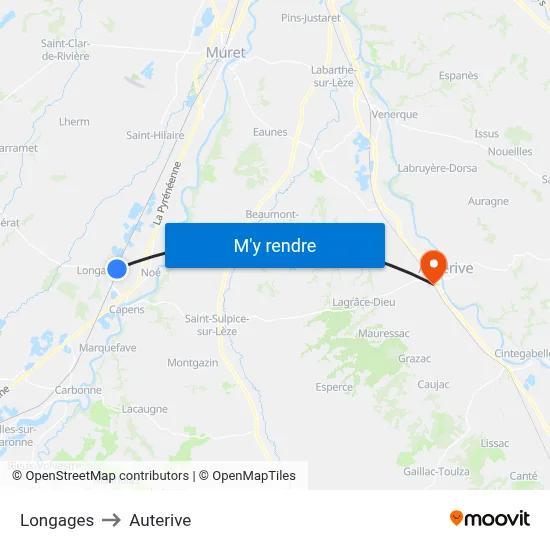 Longages to Auterive map