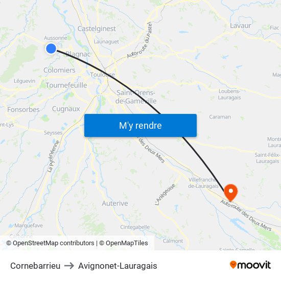 Cornebarrieu to Avignonet-Lauragais map