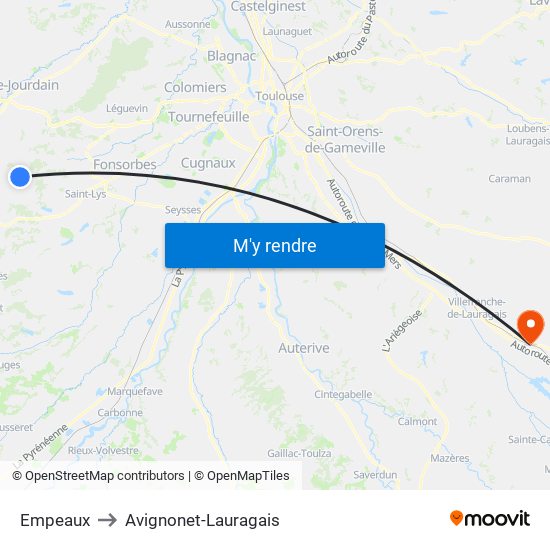 Empeaux to Avignonet-Lauragais map
