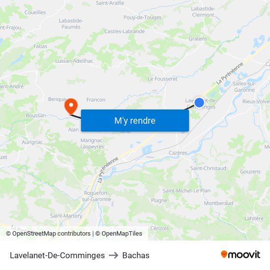 Lavelanet-De-Comminges to Bachas map