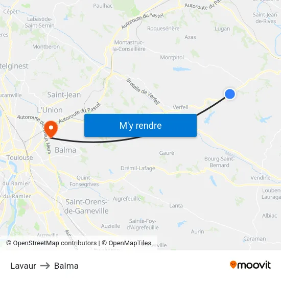Lavaur to Balma map
