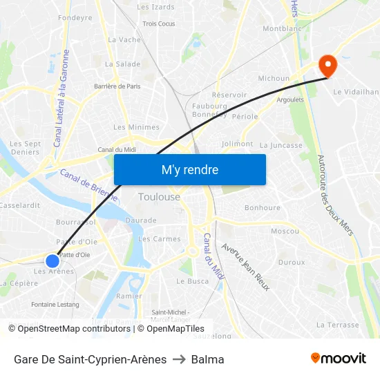 Gare De Saint-Cyprien-Arènes to Balma map