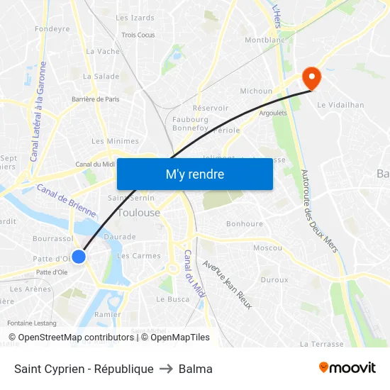 Saint Cyprien - République to Balma map