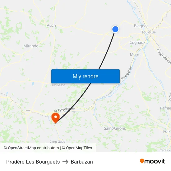 Pradère-Les-Bourguets to Barbazan map