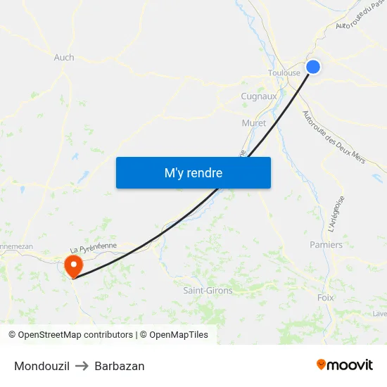 Mondouzil to Barbazan map