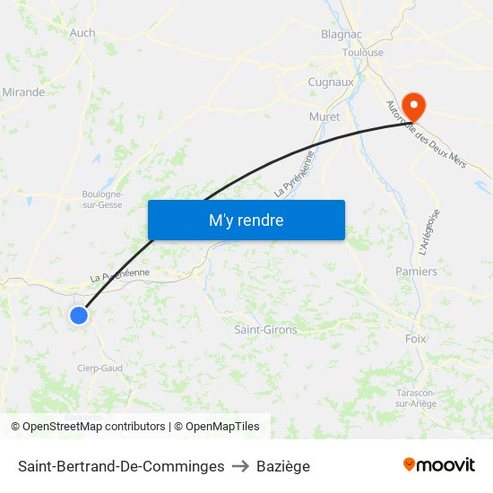 Saint-Bertrand-De-Comminges to Baziège map