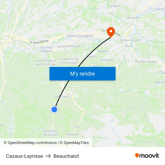 Cazaux-Layrisse to Beauchalot map