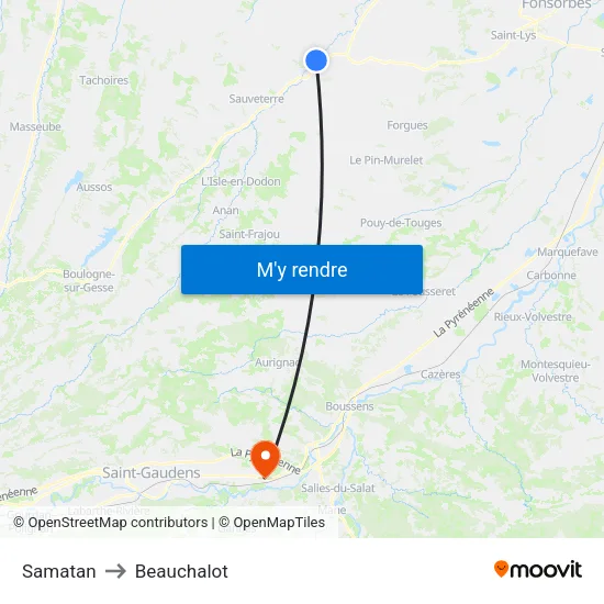 Samatan to Beauchalot map