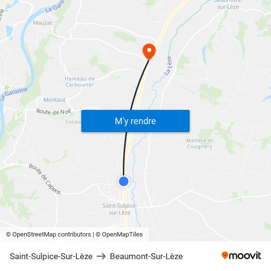 Saint-Sulpice-Sur-Lèze to Beaumont-Sur-Lèze map