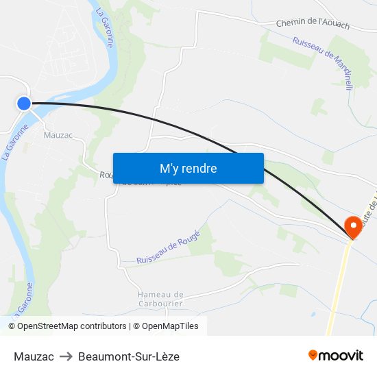 Mauzac to Beaumont-Sur-Lèze map