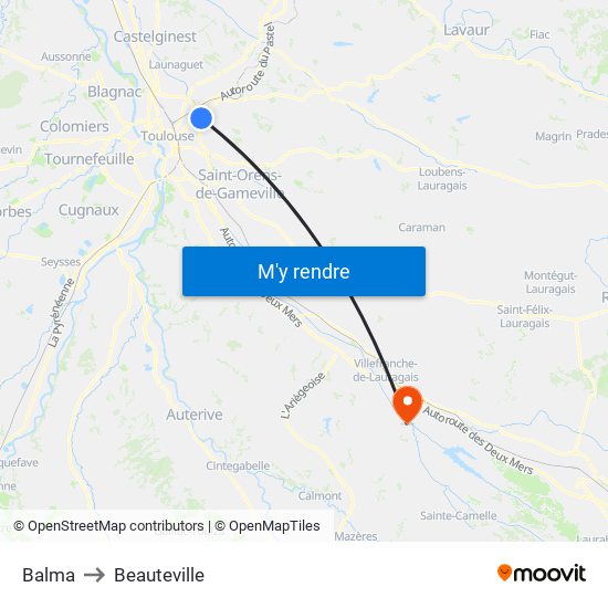 Balma to Beauteville map