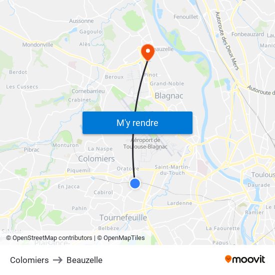Colomiers to Beauzelle map