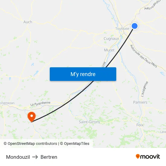 Mondouzil to Bertren map