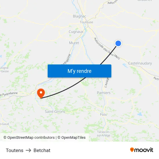 Toutens to Betchat map