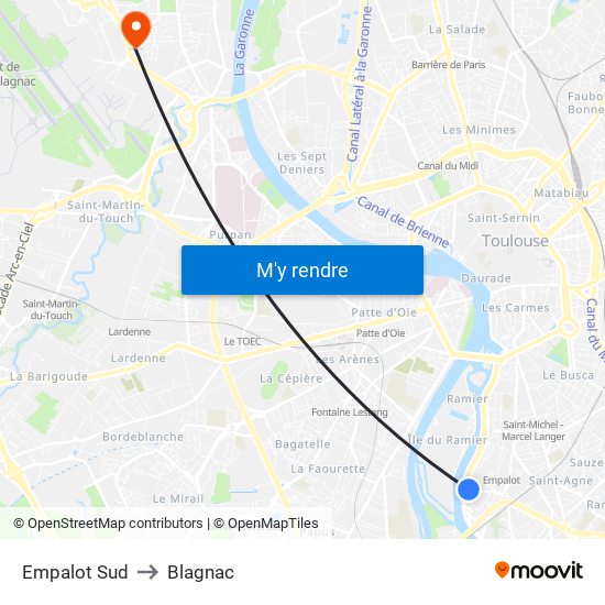 Empalot Sud to Blagnac map