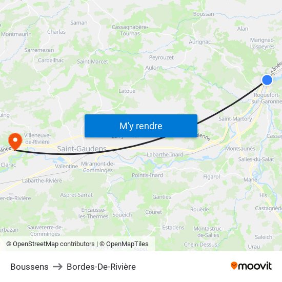 Boussens to Bordes-De-Rivière map