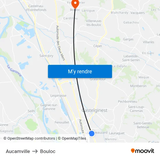 Aucamville to Bouloc map